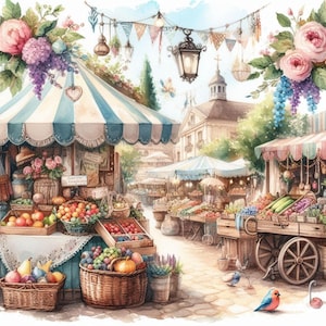 Pacote de clipart de mercado Shabby Chic/10 JPGs de aquarela para diário de lixo/Scrapbooking/criação de cartões/download digital/impressões digitais/imprimíveis