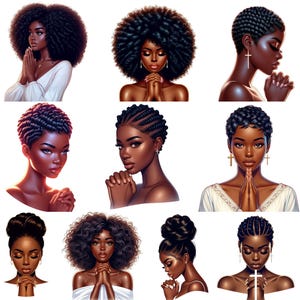 African American woman praying clipart bundle for faith journaling and planner use