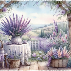 A4 Shabby Chic Lavender Scenery ClipArt Bundle 10 Watercolour JPG Junk Journal Scrapbook paper Card Making Digital Prints Creation Printable