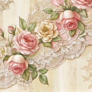 Lot de 11 trombones numériques dentelle rose shabby chic / 11 JPG aquarelles Junk Journal Scrapbooking Carterie Impressions Création d'étiquettes Imprimables
