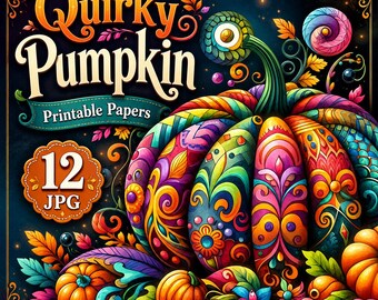 Quirky Pumpkin Junk Journal Pages, Colorful Fall Printable Paper JPG Set, Autumn Scrapbook Backgrounds, Whimsical Digital Paper