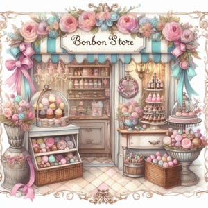 Shabby Chic Bonbon Shop Clip Art Bundle 10 Watercolour JPG Junk Journal Scrapbook paper Card Making Digital Prints Creation Printables Paper
