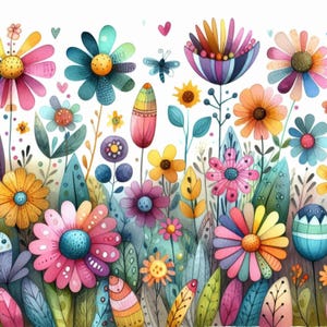 Paquete de 10 imágenes prediseñadas de flores extravagantes y caprichosas, archivos JPG de acuarela de alta resolución, para diario basura, scrapbooking, tarjetas, papel digital descargable