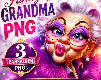 Funny Old Lady PNG Bundle, Quirky Grandma Clipart for Sublimation and Tumbler Designs