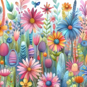 Zestaw klipów Whimsical Quirky Tropical Flowers Clip Art Bundle/10 High R Akwarela JPG Junk Journal Scrapbooking Card Making Cyfrowy papier do pobrania