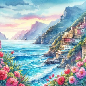 Pacchetto di clipart di paesaggi marini/12 JPG ad alta risoluzione per acquerelli/Creazione di biglietti di scrapbooking per diario spazzatura Pezzo di mare Carta digitale Download digitale Stampabili