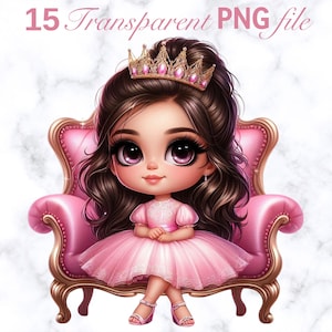 Latin Chibi Girl Princess Clipart Bundle/15 Higt Quality PNG/Baby Shower Print/1st Birthday Party/Digital Download/Sublimation DTF Designs 2