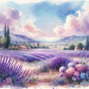 A4 Shabby Chic Lavender Landscape Clip Art Bundle 10 High Res Watercolour JPG Junk Journal Scrapbook paper Digital Prints Creation Printable