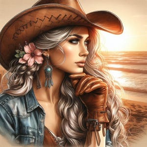Lot de 3 cliparts Cowgirl côtière / 10 JPGs aquarelle/Journal indésirable/scrapbooking/fabrication de cartes/papier numérique/imprimés/art numérique/téléchargeable