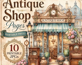 Shabby Chic Antique Shop Junk Journal Pages, Vintage Store Printable Paper JPG Set, Scrapbook and Card Making