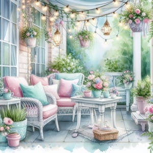 Shabby Chic Veranda Clip Art Bundel 10 High Res Aquarel JPG's voor Junk Journaling Scrapbooking Card Making Digitale Download Grillig
