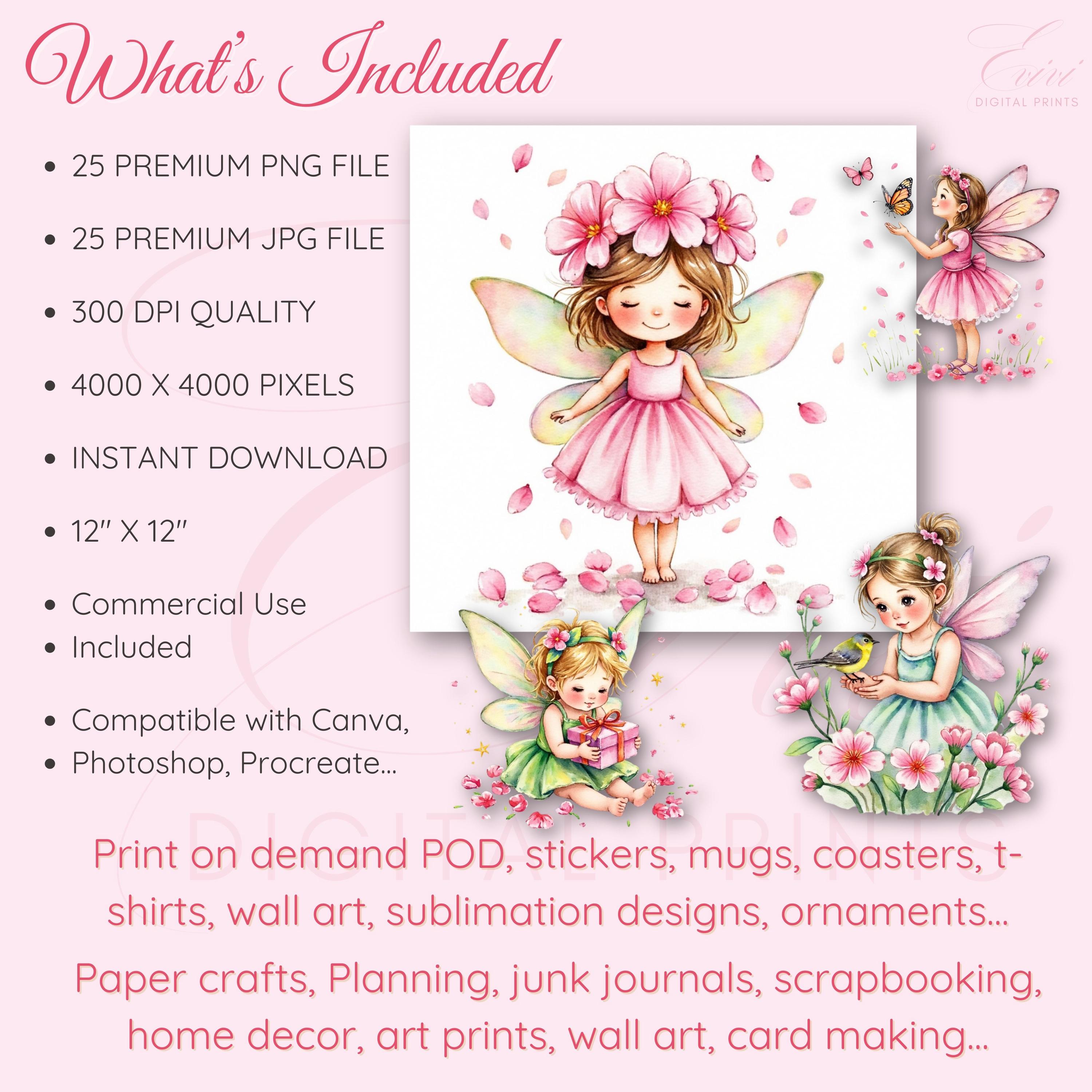 Pink Fairy Clipart Bundle, 25 PNG and 25 JPG Cute Princess Fairy ...