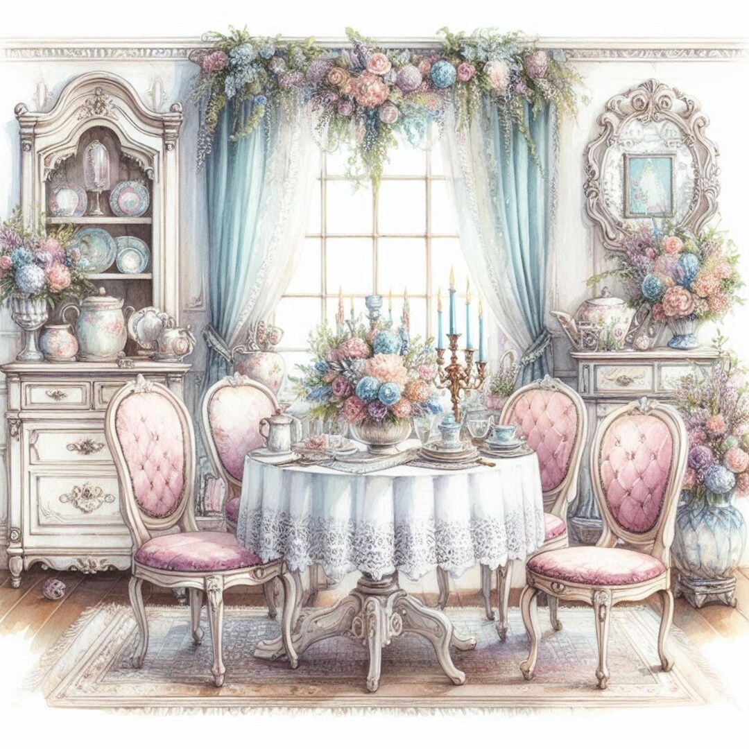 Shabby Chic Dining Room Clip Art Bundle 10 Watercolour JPG Junk Journal ...