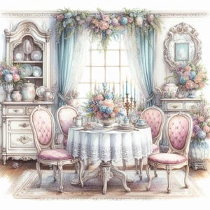 Shabby Chic Dining Room Clip Art Bundle 10 Watercolour JPG Junk Journal Scrapbook paper Card Making Digital Prints Creation Printable Paper