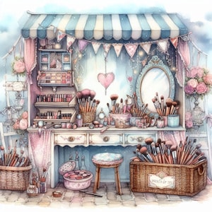 Shabby Chic Makeup Stall ClipArt Bundle/10 High Watercolour JPG Junk Journal Scrapbooking Card Making Digital Print Creation Printable Paper