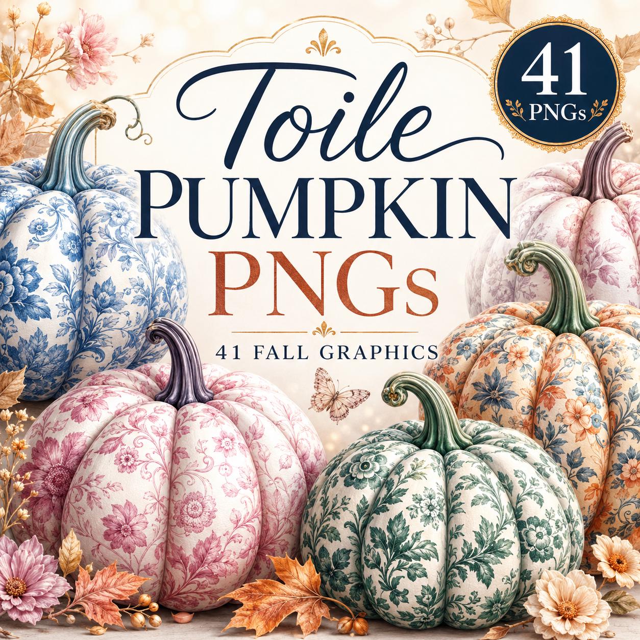 Toile Pumpkin PNG Bundle, 41 Fall Pumpkin Clipart for Thanksgiving ...