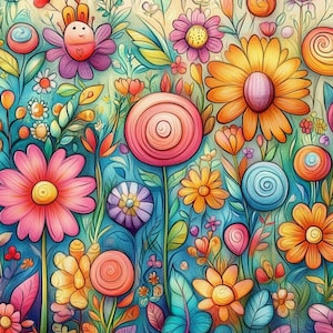 Pacchetto di Clip Art di fiori 10 JPG ad alta risoluzione ad acquerello per il diario di spazzatura, lo scrapbooking, la creazione di biglietti, il camper digitale, il download, stravagante e bizzarro 1