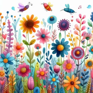 Zestaw klipów Whimsical Quirky Flowers Clip Art Bundle/11 wysokiej rozdzielczości akwareli JPG Junk Journal Scrapbooking Card Making Cyfrowy papier do pobrania Wydruk