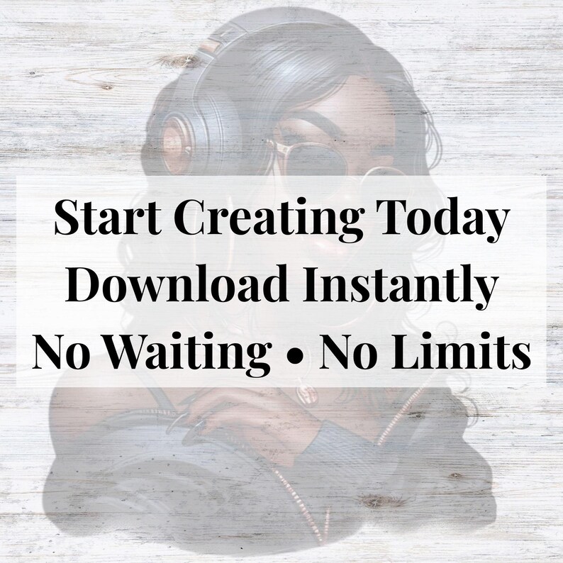 May include: An artistic illustration of a person wearing headphones and sunglasses. The image has text that reads: "Start Creating Today, Download Instantly, No Waiting &bull; No Limits."
