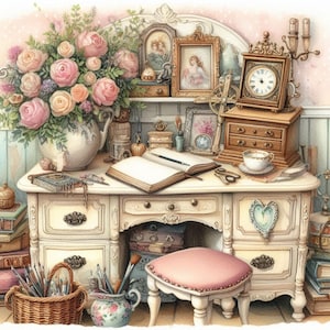 Lot de 10 cliparts shabby chic aquarelle haute résolution JPG pour le journal indésirable/scrapbook/fabrication de cartes/téléchargement numérique/impression/papier imprimable