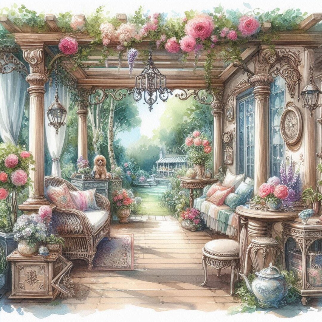 Shabby Chic Rustic Veranda Clipart Bundle/10 Watercolour JPG Junk ...