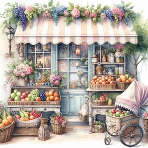 Shabby Chic Obst Laden Clipart Bundle/10 Aquarell JPGs/Junk Journal/Scrapbooking/Kartenherstellung/Digitaler Download/Digitaldrucke/Druckbares