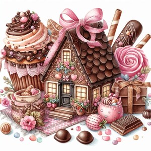 Shabby Chic Chocolate House 2 ClipArt Digital Paper Bundle 10 Watercolour JPG Junk Journal Scrapbooking paper Prints Tag Creation Printables