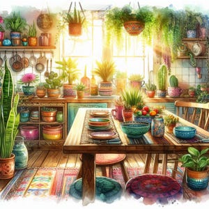 Boho Kitchen 2 clipart/10 aquarel JPG ongewenste dagboek/scrapbooking/kaarten maken/digitaal bestand/drukpapier/afdrukbare items/downloadbaar