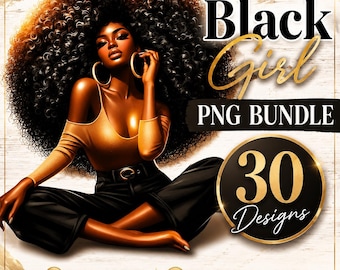 Afro Black Girl PNG Bundle, Melanin Queen Clipart Set, Black Woman Sublimation PNG, Afro Woman Graphics, 30 PNG Pack