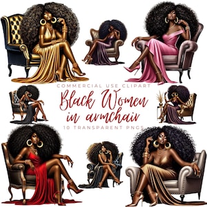 Ensemble de clip art femmes noires/10 PNGs fond Transparent/graphiques pour petites entreprises & POD/élégante fille noire de luxe en téléchargement numérique 01