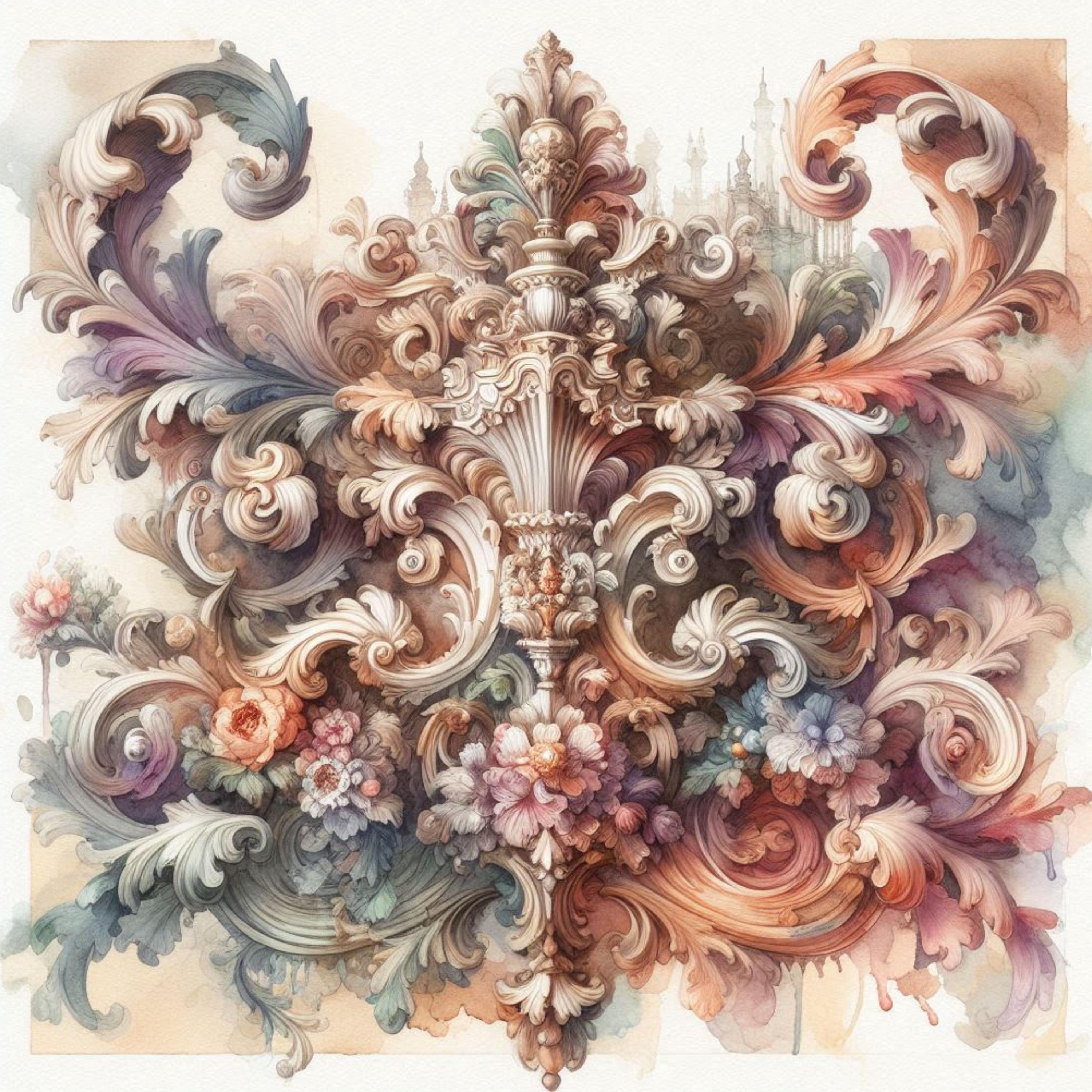 Baroque Arte Clipart Bundle 10 High Res Watercolor Jpgs for Junk ...