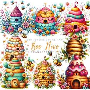Bee Hive Clip Art-bundel/14 hoogwaardige premium png-bestanden/digitale download/kaarten maken/mixed media/aquarelontwerp/DTF, afdrukken commercieel gebruik