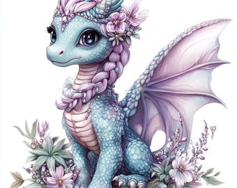 Birthday Baby Dragon Clipart, Magic Dragon, Dragon Baby Girl Clipart, Cute Holiday Design,Set of 20,High Quality 300 DPI JPEGs, Gift for Her