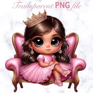 Chibi Cute Latina Baby Princess Clipart, 1 Png, Latina Baby Girl Png, Hispanic Baby Clipart, Chibi Doll Clipart, Sublimation DTF Designs