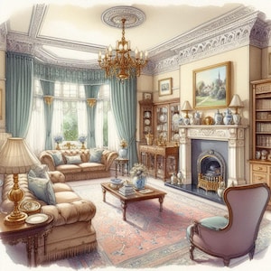 Victorian-Edwardian Living Room Clipart Bundle 10 High Res Watercolour JPG Junk Journal Scrapbook  Instant Download Paper Crafts Card Making