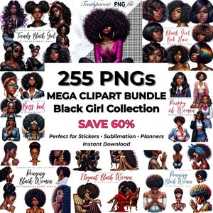 255 Black Girl Clipart Bundle PNG, Afro Woman Collection, Melanin Art Bundle, African American Clipart Set, Sublimation Designs image 17