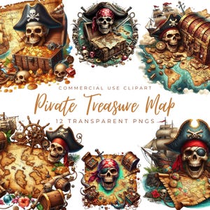 Piraten-Schatzkarte Digital Clipart / 14 hochwertige PNG / druckbare alte Texturkarte transparenter Hintergrund / herunterladbares zerrissenes Papier JunkJournal
