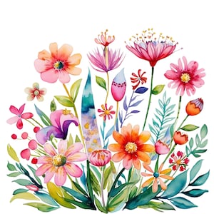 Whimsical Flowers Clip Art/10 High Res Watercolour JPG/Junk Journal/Scrapbooking/Digital Paper/Downloadable/Wallpaper/Printables/Card Making