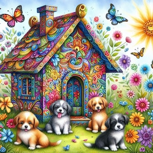 Quirky Dog House Clipart Bundle/10 wysokiej jakości akwarelowych JPG do Junk Journaling/Scrapbooking/Papierowe rzemiosło/Pobieranie cyfrowe/Materiały do druku