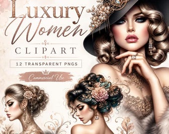 Fashion Woman PNG Clipart Bundle, Elegant Female Portraits for Planner Stickers, Junk Journals, Scrapbook Crafts and Feminine Collage