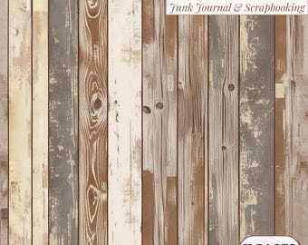 Rustic Wood Digital Paper Pack, Shabby Chic Farmhouse Printable Backgrounds, Vintage Wooden Texture Scrapbook, Junk Journal Paper, JPG