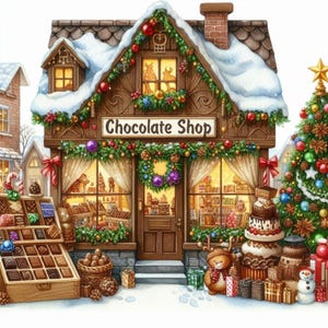 Paquete de imágenes prediseñadas de tienda de chocolates navideños: 12 archivos JPG de acuarela, diario basura, scrapbooking, creación de tarjetas, impresiones digitales, creación de etiquetas, imprimibles