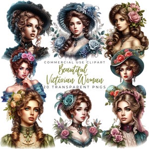 Bundle de cliparts belles femmes victoriennes/20 haute qualité aquarelle PNG/Victorian Lady/vintage Girl graphiques/junk Journal Scrapbooking impression