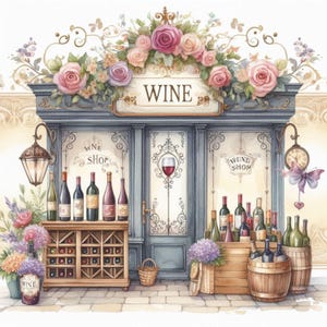 Shabby Chic Wine Shop Clip Art Bundle 10 Watercolour JPGs Junk Journal Scrapbook paper Card Making Digital Prints Creation Printables Paper