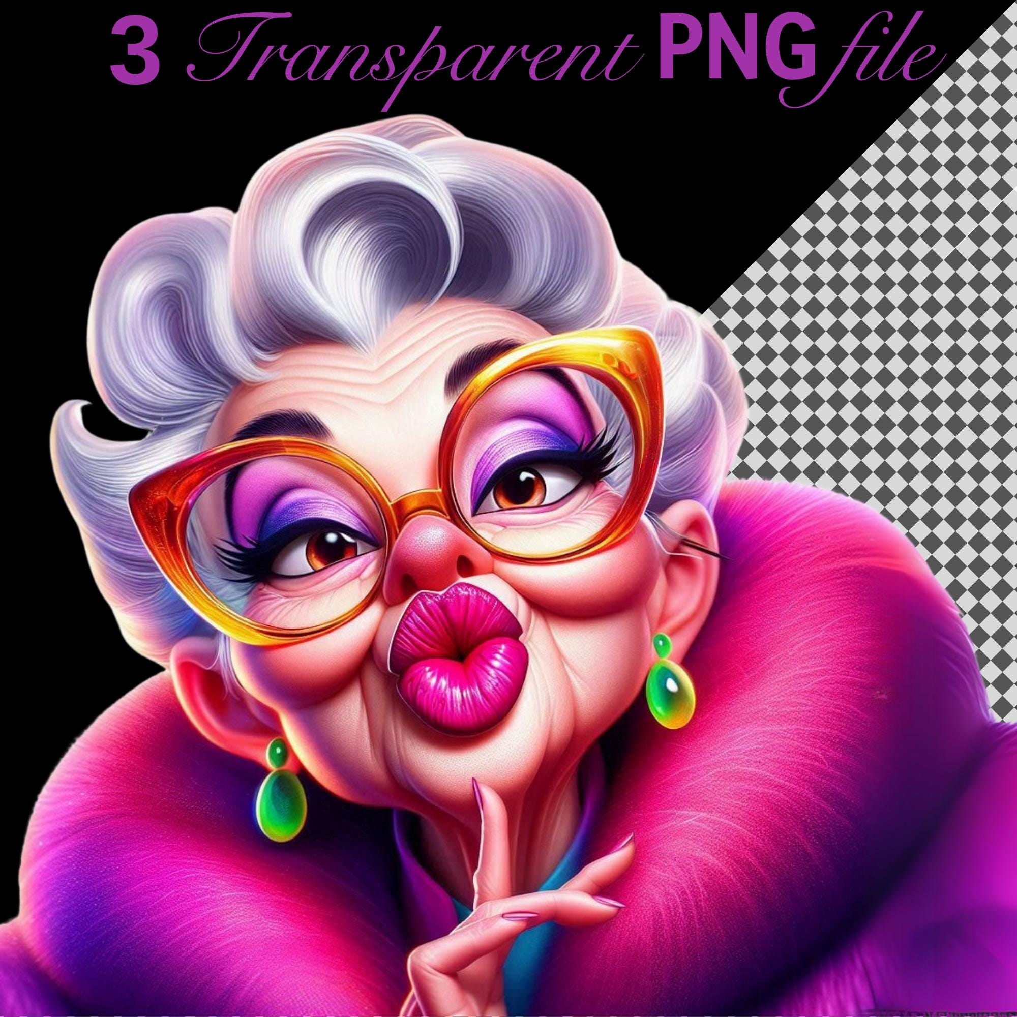 Funny Quirky Old Lady PNG Clipart – Cute Funny Granny Illustration ...