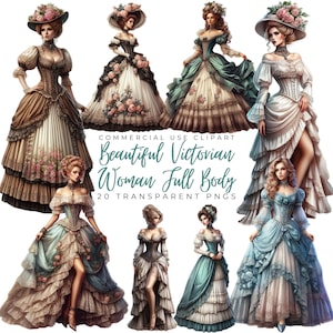 Bundle de cliparts belles femmes victoriennes complet du corps/20 PNG/Victorian Lady/vintage Girl graphiques/junk Journal impression scrapbooking de haute qualité