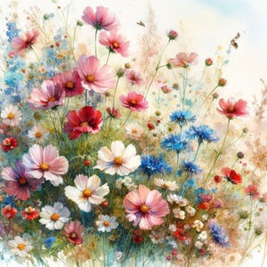 Pacote de clipart digital de cenário de flores silvestres de verão romântico/10 aquarela JPG/Diário de lixo/Scrapbooking/Criação de cartões/Para impressão/Download