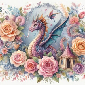 Shabby Chic Dragon Clip Art Bundle 10 Watercolour JPGs Junk Journal Scrapbook paper Card Making Digital Prints Tag Creation page Printables