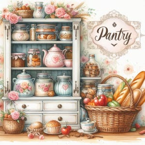 Shabby Chic Pantry Clip art Bundle/10 High Res Watercolour JPGs for Junk Journaling/Scrapbooking/Card Making/Digital/Printing/Shabbychicful