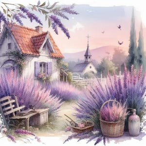 Shabby Chic Lavender Scenery Clip Art Bundle 10 Watercolour JPG Junk Journal Scrapbook paper Card Making Digital Prints Creation Printable